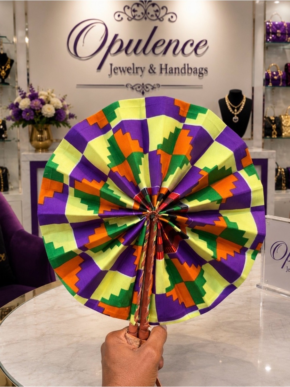 African Print Foldable Leather fan